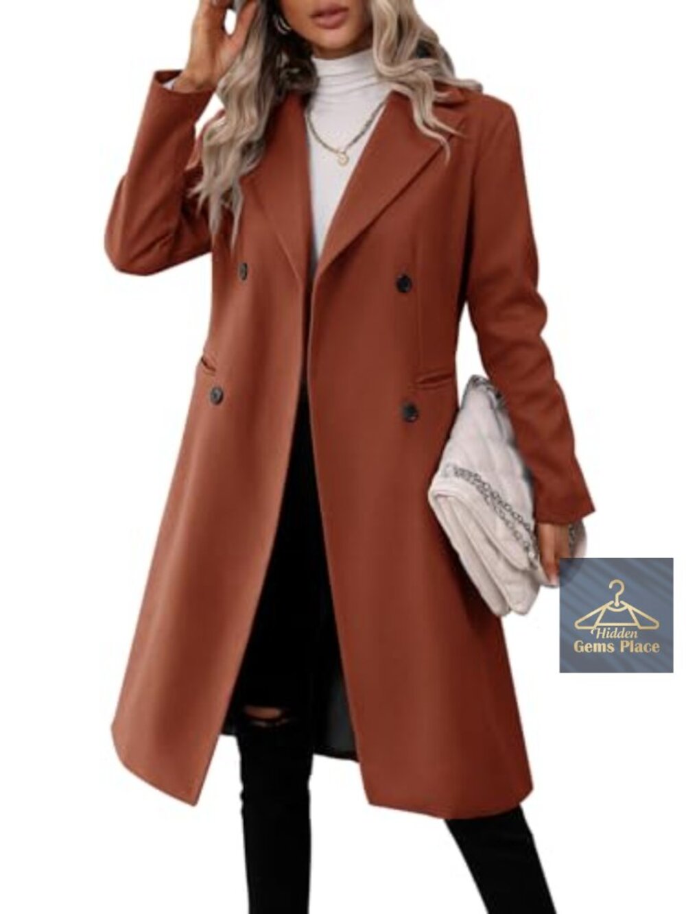 Women's Long Double Breasted Pea Coat Wool Blend Winter Jacket